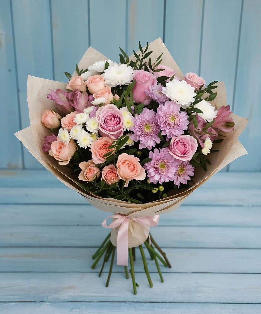 Букет цветов из: Хризантемы, Розы и Альстромерии в Алапаевске