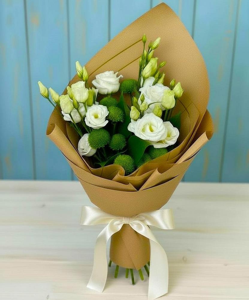 Букет цветов из: Хризантемы и Лизиантусы в Алапаевске