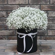 Цветочная композиция из Гипсофила в шляпной коробке в Алапаевске